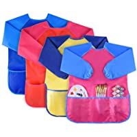 Los mejores  - KUUQA 4 Piezas Impermeable Kids Play Art Smock- Delantales de Pintura para niños con Manga Larga y 3 Bolsillos para…